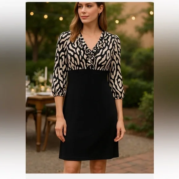 Lucy & Laurel Black and Cream Long Sleeve Dress - Picture 1 of 7